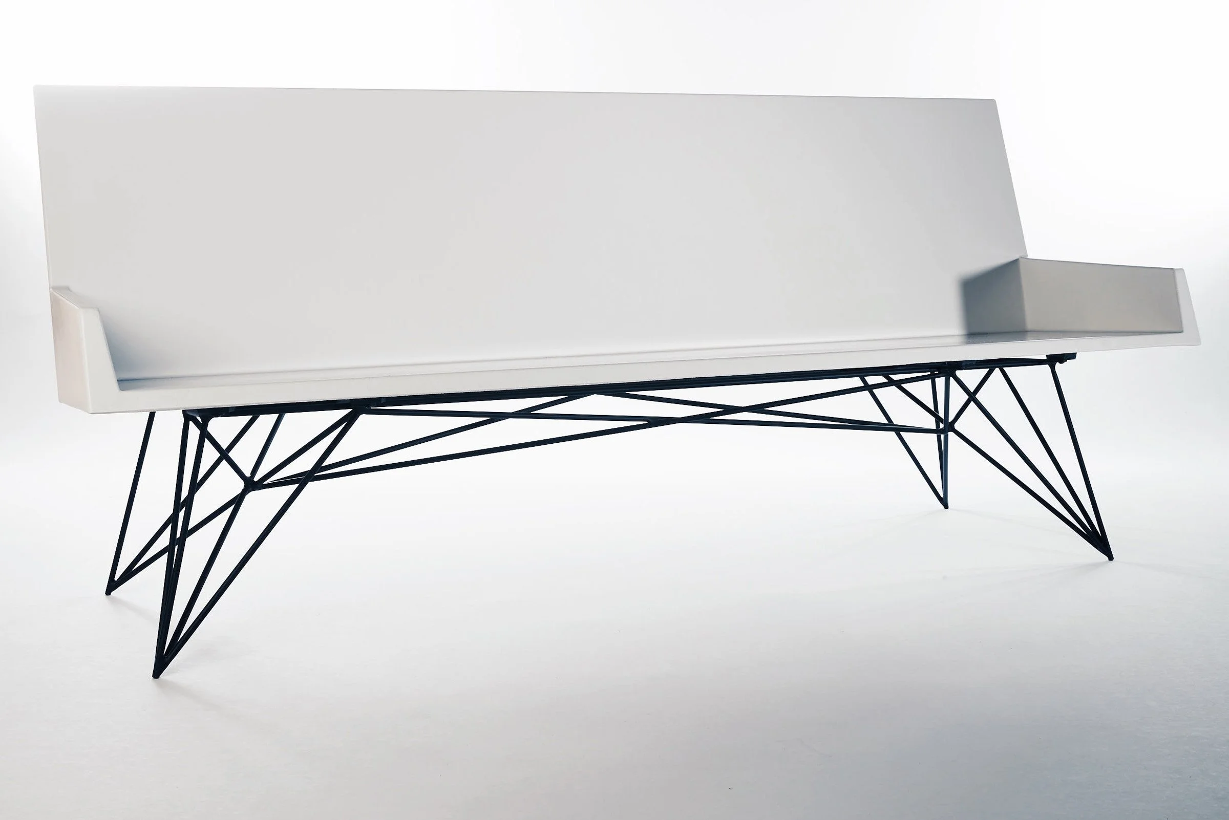Custom modern concrete and steel bench made in the USA. Healthy, VOC-free finish and signature ergonomic steel base design built to last forever.