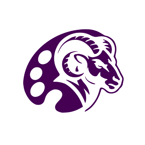 Logo of a purple ram's head inside a white circle with purple background.