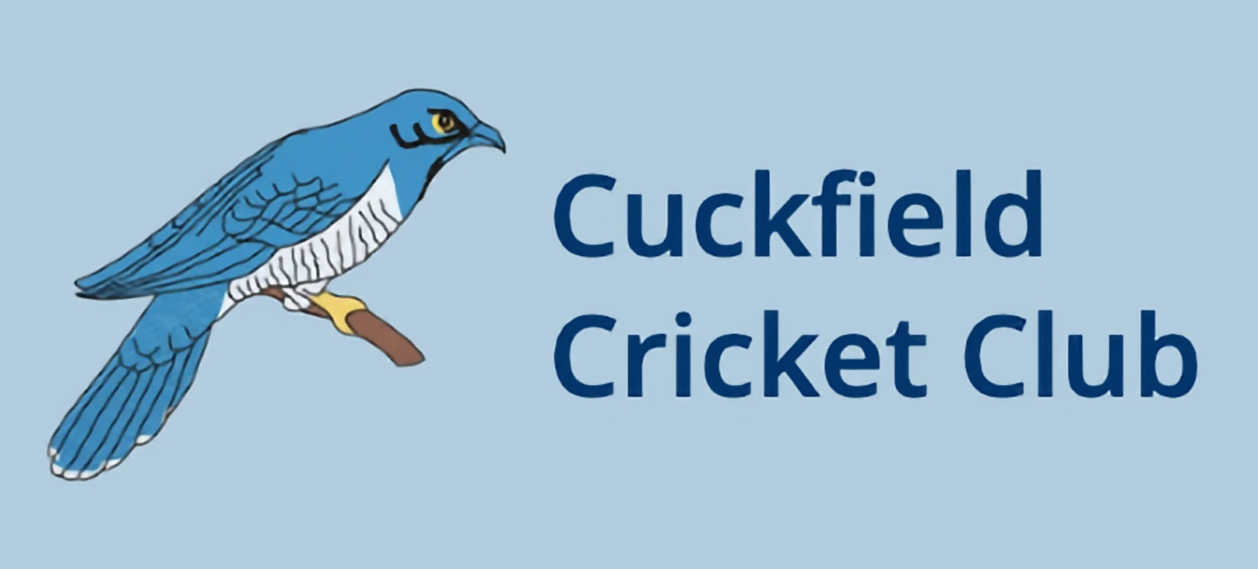 Illustration of a blue bird perched on a branch next to the text 'Cuckfield Cricket Club'.