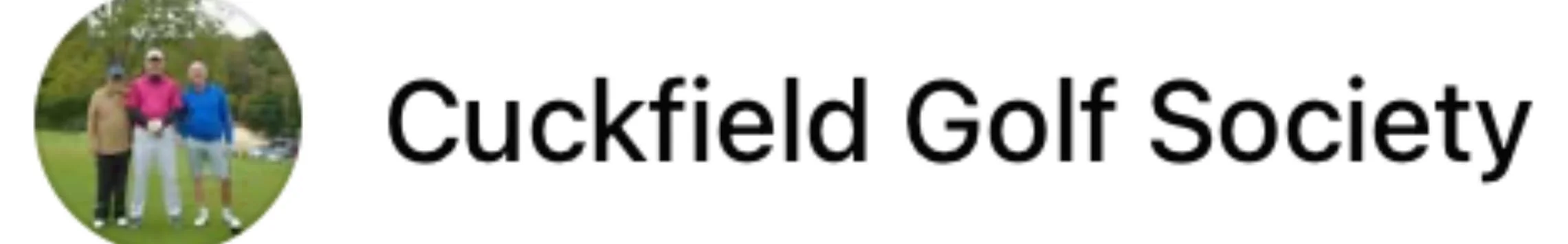 Logo of Cuckfield Golf Society, with a circular photo of three people on a golf course.