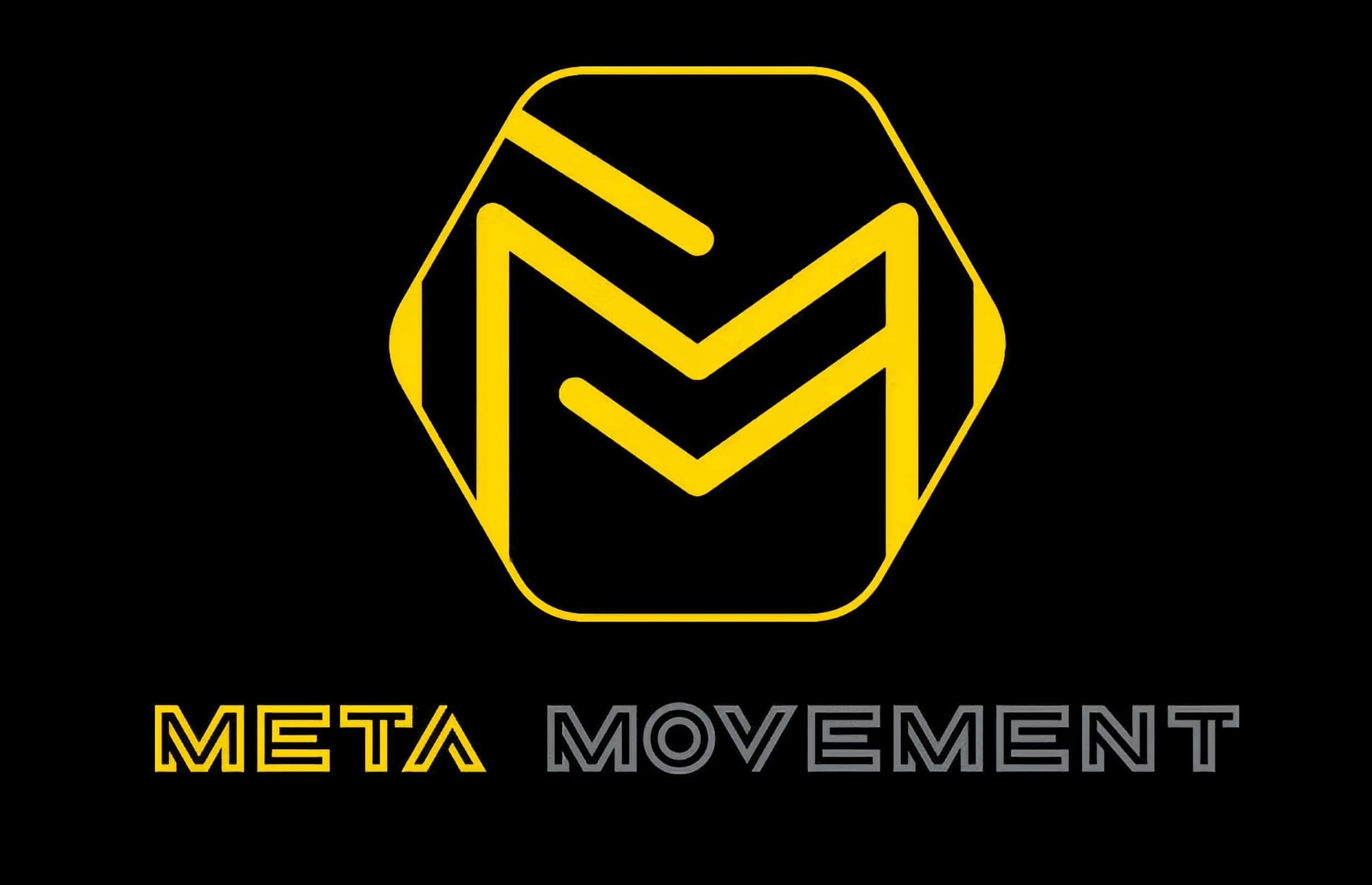 A logo with a stylized yellow and black geometric shape resembling the letter M, above the words 'META MOVEMENT' in yellow and gray, on a black background.