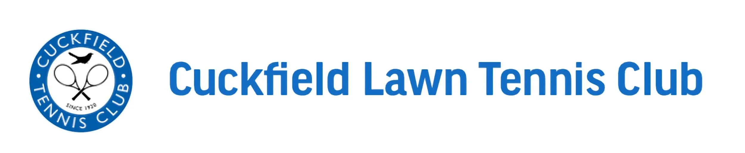 Logo of Cuckfield Lawn Tennis Club with two crossed tennis rackets and a bird.