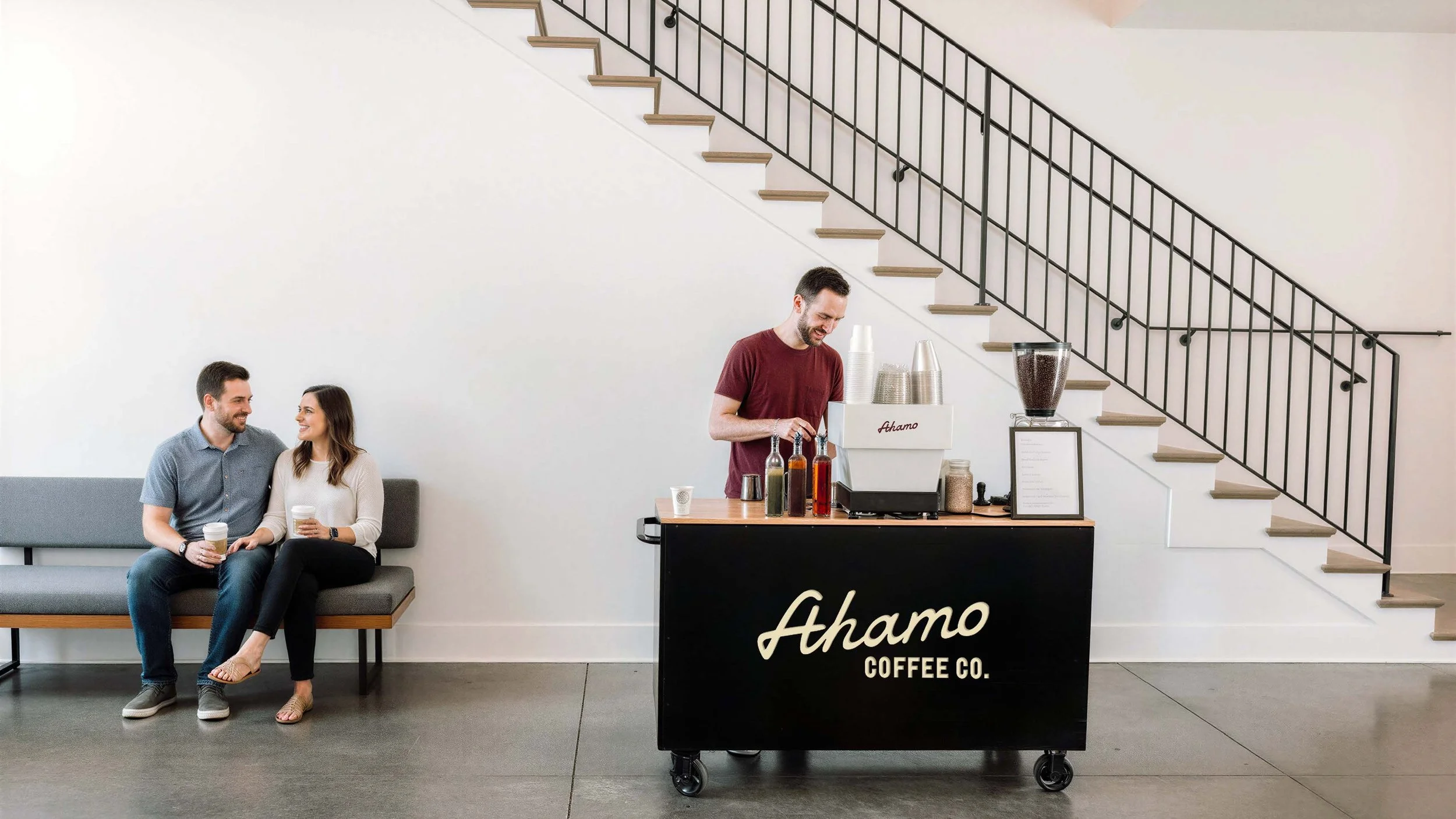 Ahamo Coffee Co. serving an event in Omaha, NE with a mobile coffee cart and offering coffee catering services.
