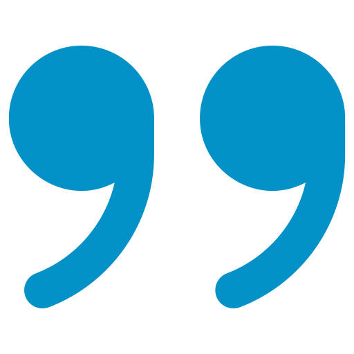 Large blue quotation marks on a black background