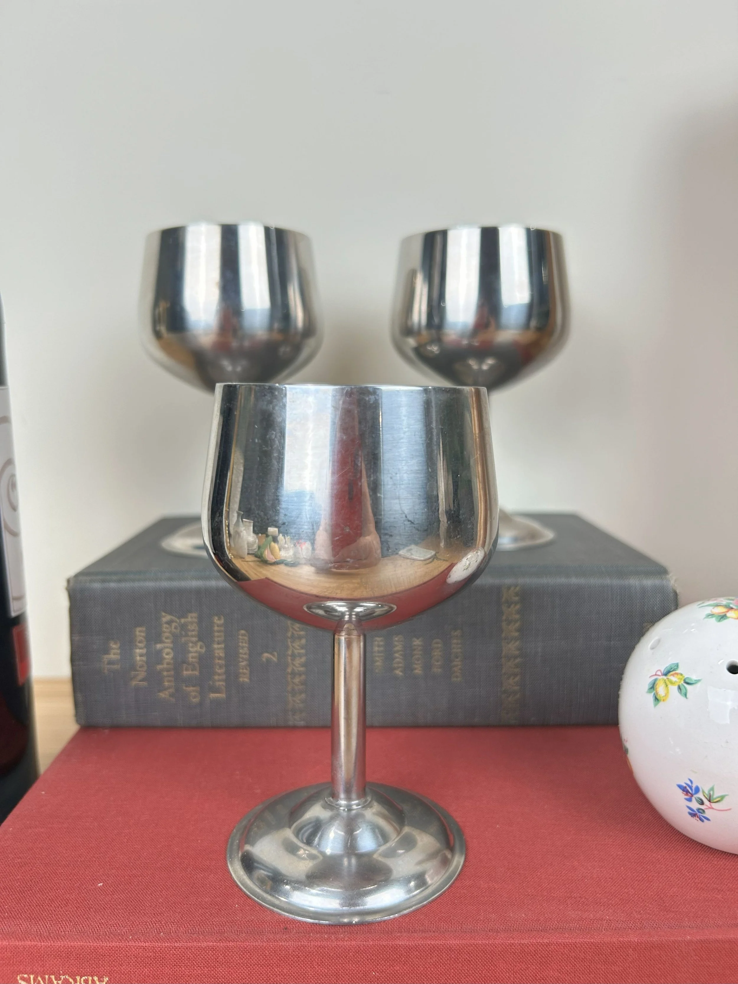 Set of 3 Stainless Steal Mid Century Modern Silver Goblets