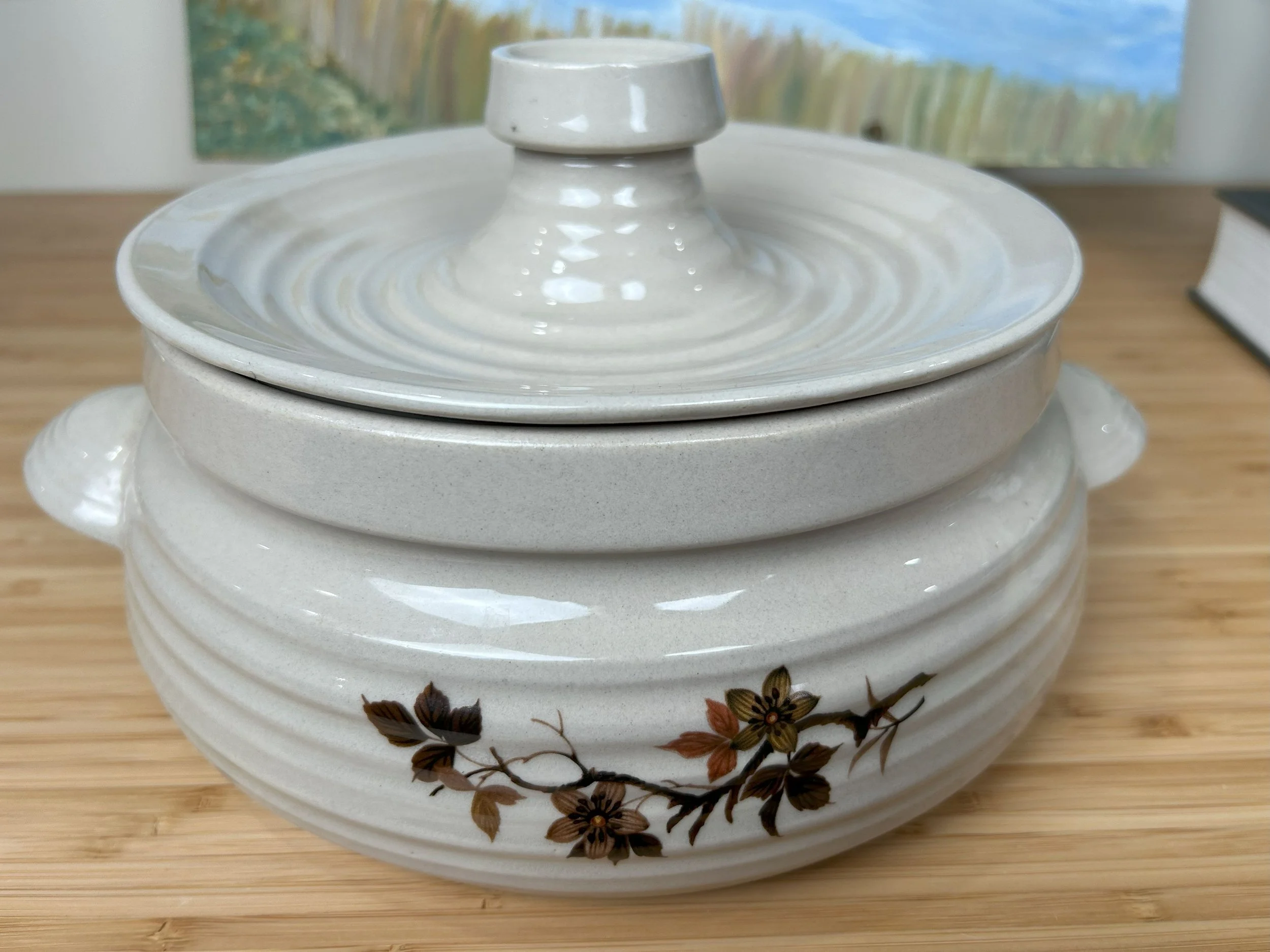 Vintage lidded stoneware casserole dish (signed CH, 1985)