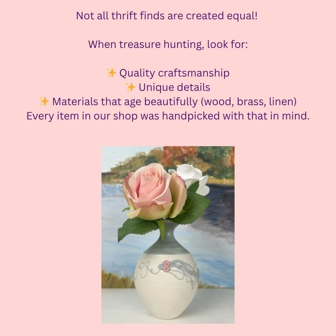 Not all thrift finds are created equal! When treasure hunting, look for:
✨ Quality craftsmanship
✨ Unique details
✨ Materials that age beautifully (wood, brass, linen)
Every item in our shop was handpicked with that in mind.
#ThriftingTips #Curated