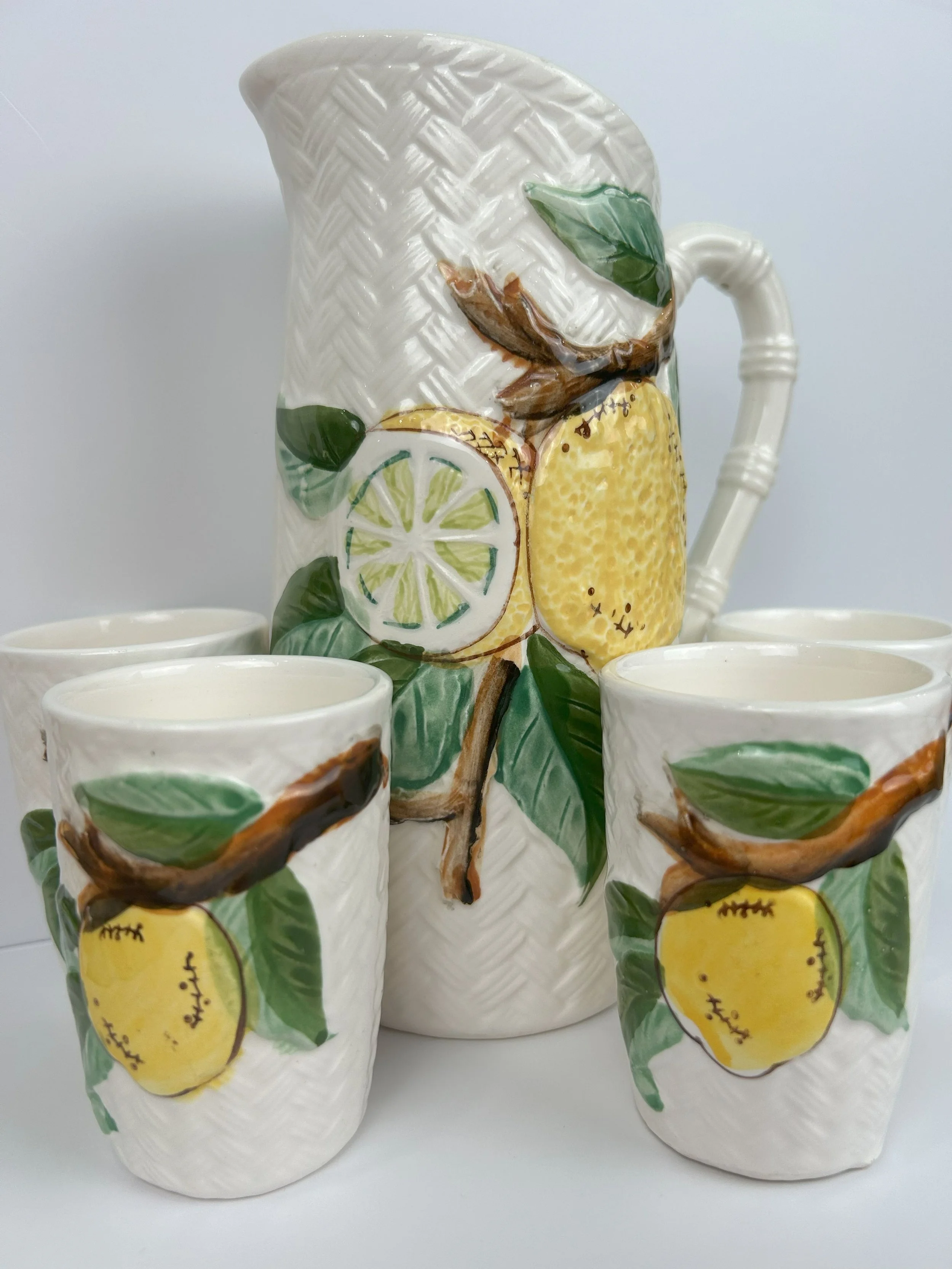 Vintage Ceramic Lemon Pitcher and cups (set of 5)