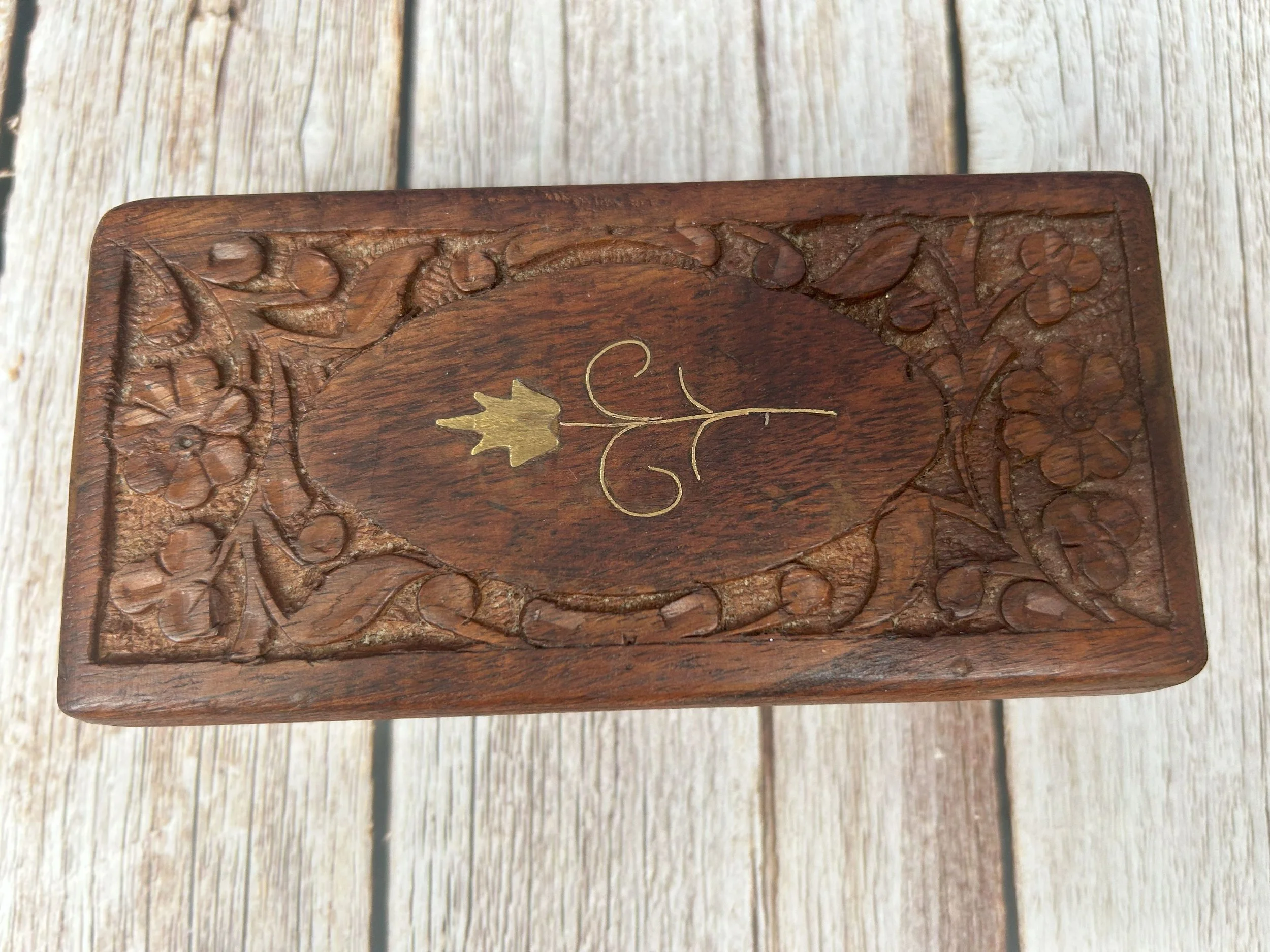 Hand Carved Wood Trinket Box