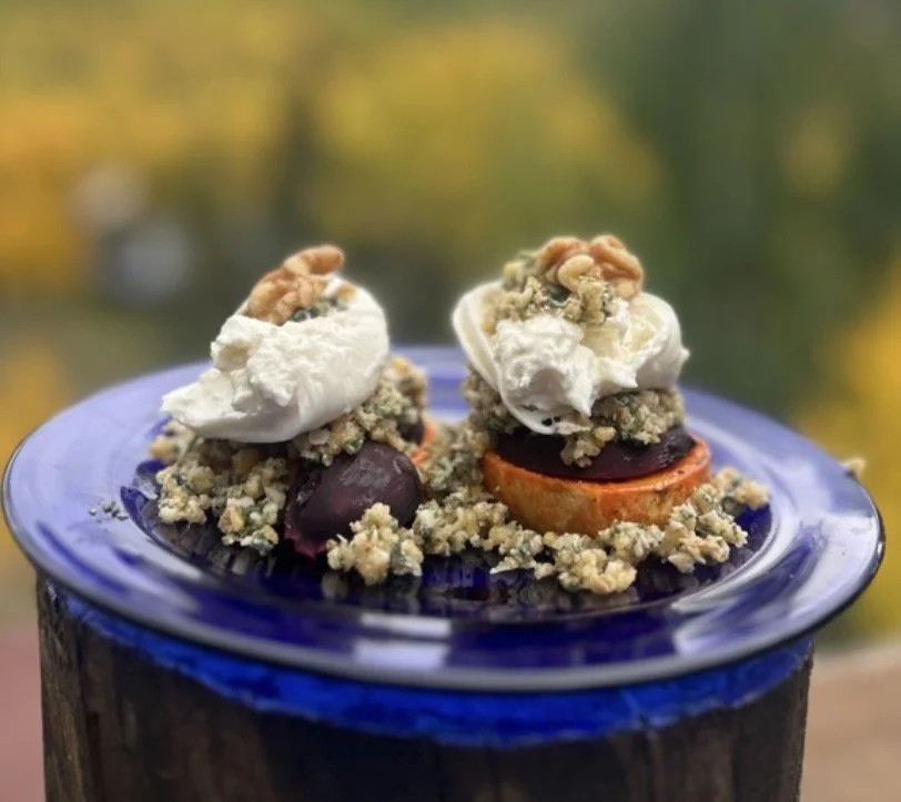 Sweet Potato Rounds with Beets, Sage Pesto, and Burrata