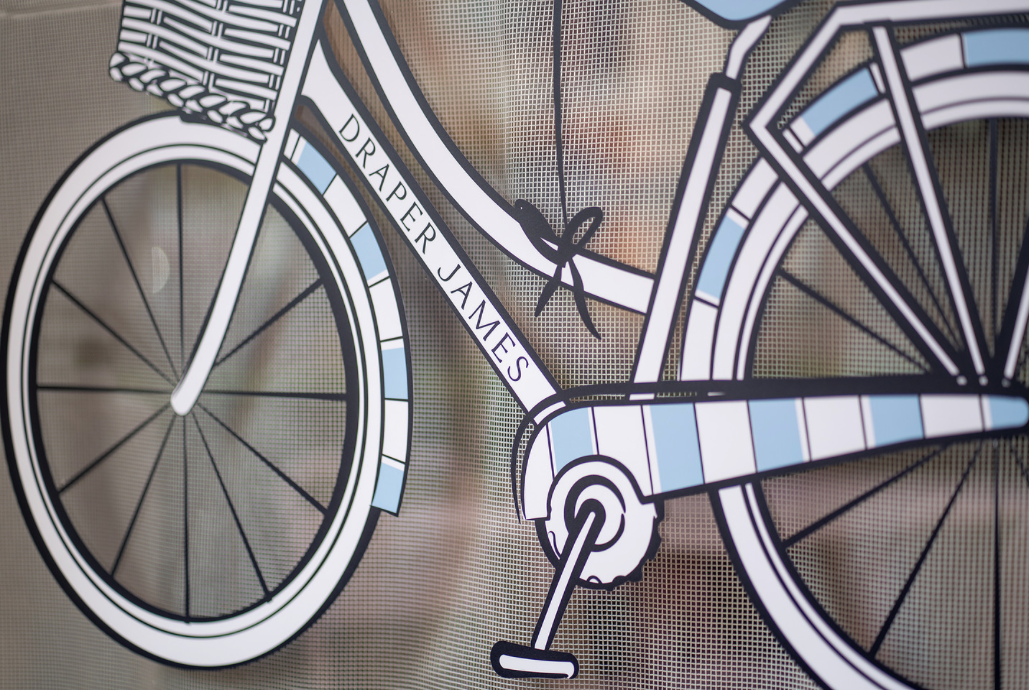 Detail shot of the bike portion of the window vinyl