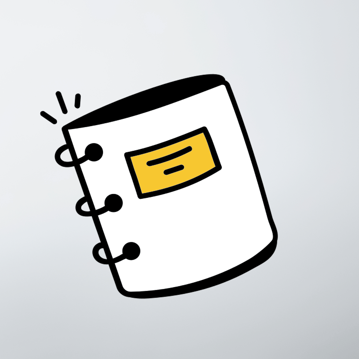 Indicador de archivo con diseño simple de libro o cuaderno con cubierta amarilla, con costuras y esquinas redondeadas.