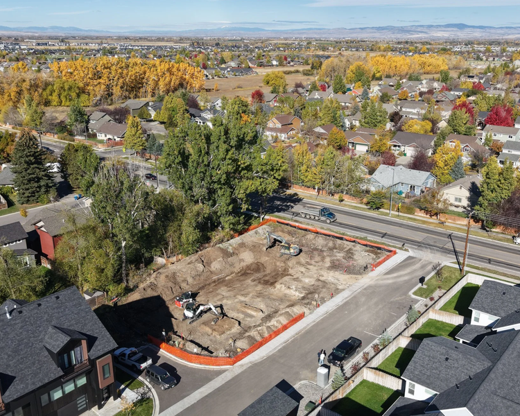 Aerial view of excavation and site prep by Keystone Contracting in Bozeman MT