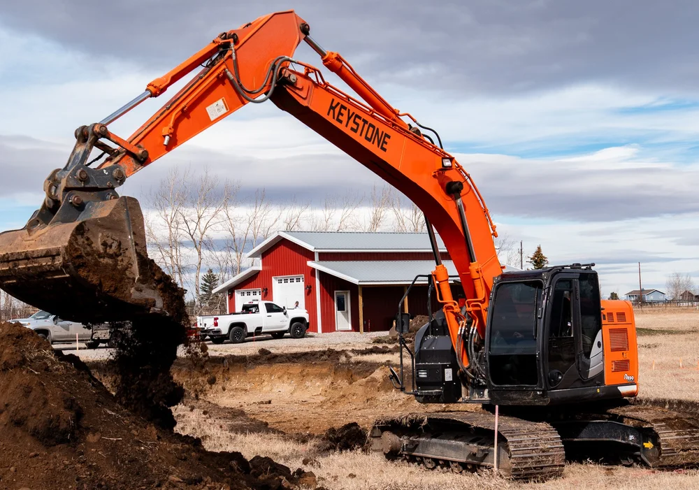 Keystone Contracting excavator working on a Montana job site