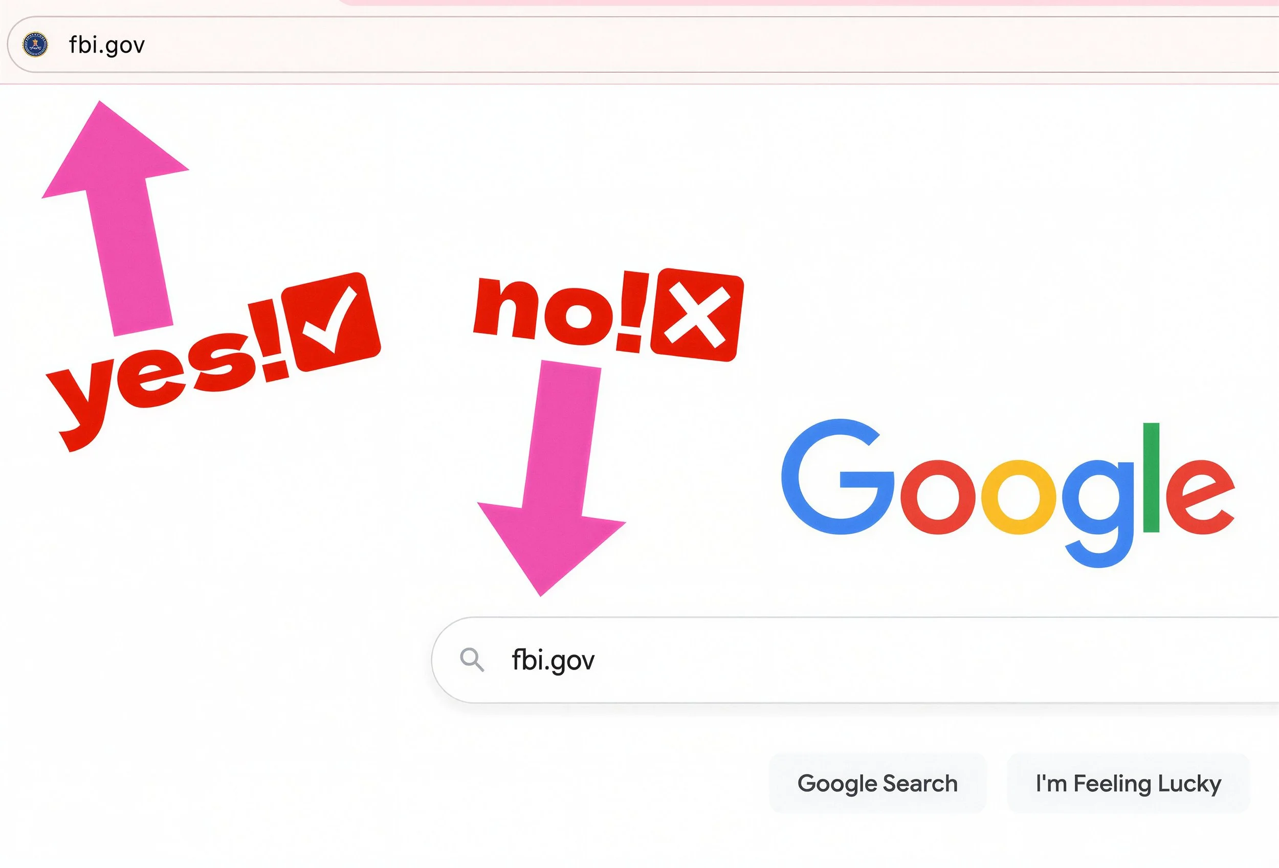 Screenshot illustrating the concept that it’s better to type a website address directly into your browser instead of typing the website address into Google and clicking on a link.