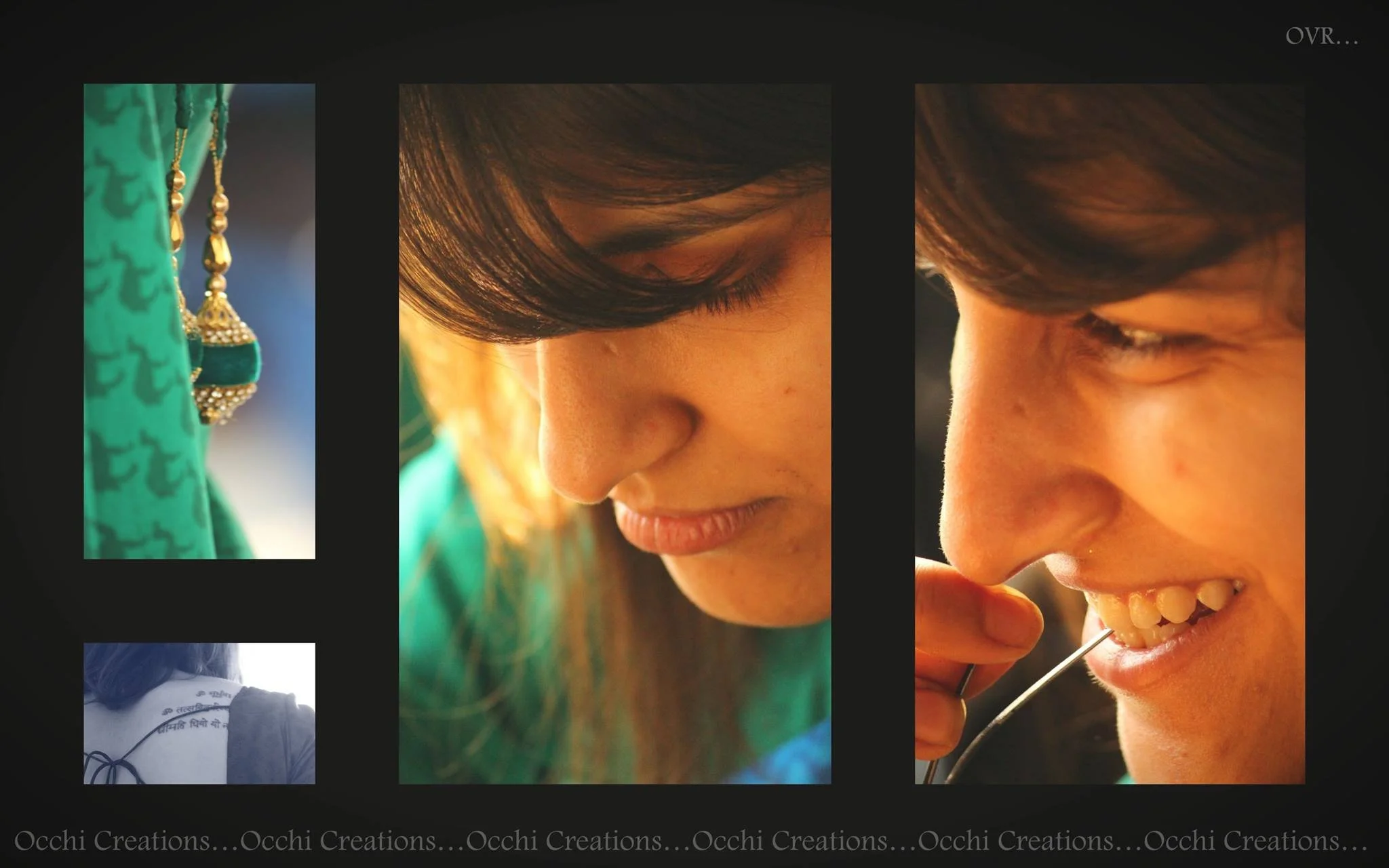 Close-up of a woman with dark hair smiling while getting a dental checkup.