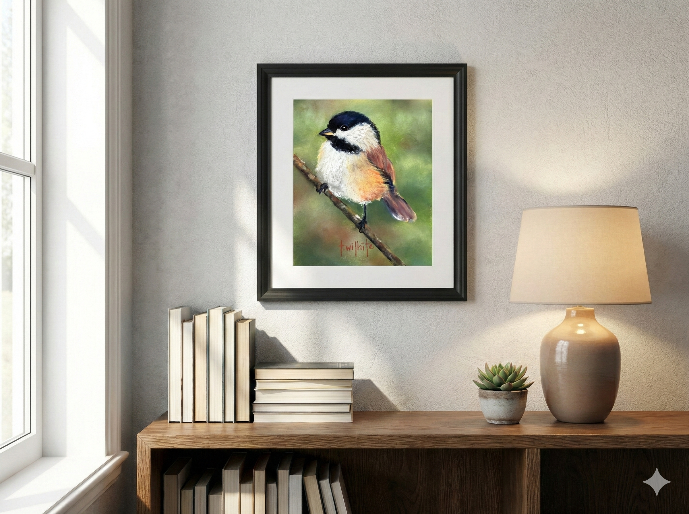 Chickadee Wall Art Print Giclee Bird Illustration Fine Detail Nature Artwork Wildlife Painting Black Capped Portrait Matte Paper Office Decoration Beautiful Realistic Reproduction Museum Quality Original Artwork Bird Watching Enthusiast