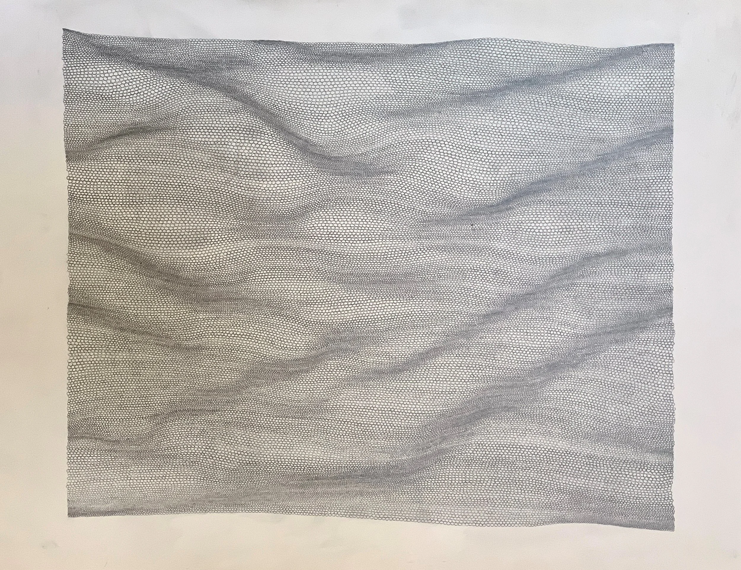 Close-up of a mesh fabric with an intricate, wavy pattern.