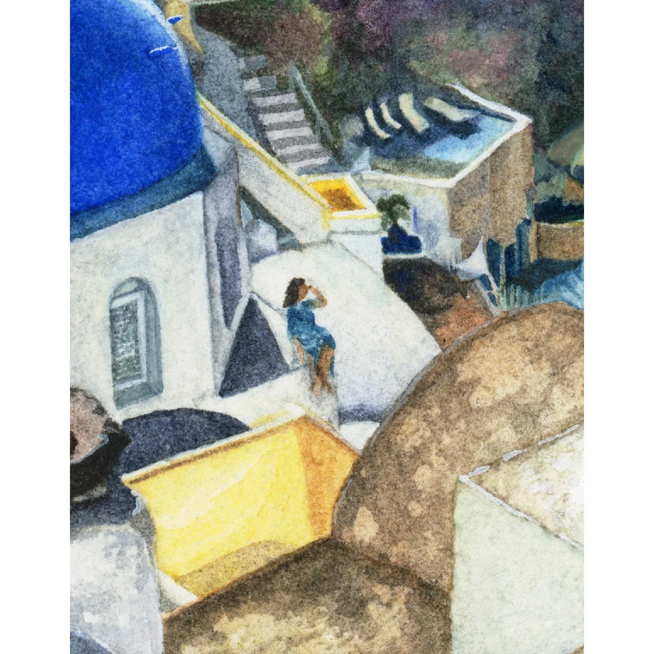 a woman relaxing on a roof in Santorini