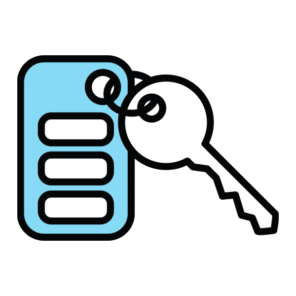 Icon of a car key with a key fob and keyring.