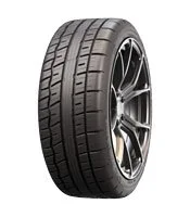 Close-up of a car tire with a black alloy wheel