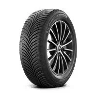 A car tire with a black rubber tread and a silver alloy wheel