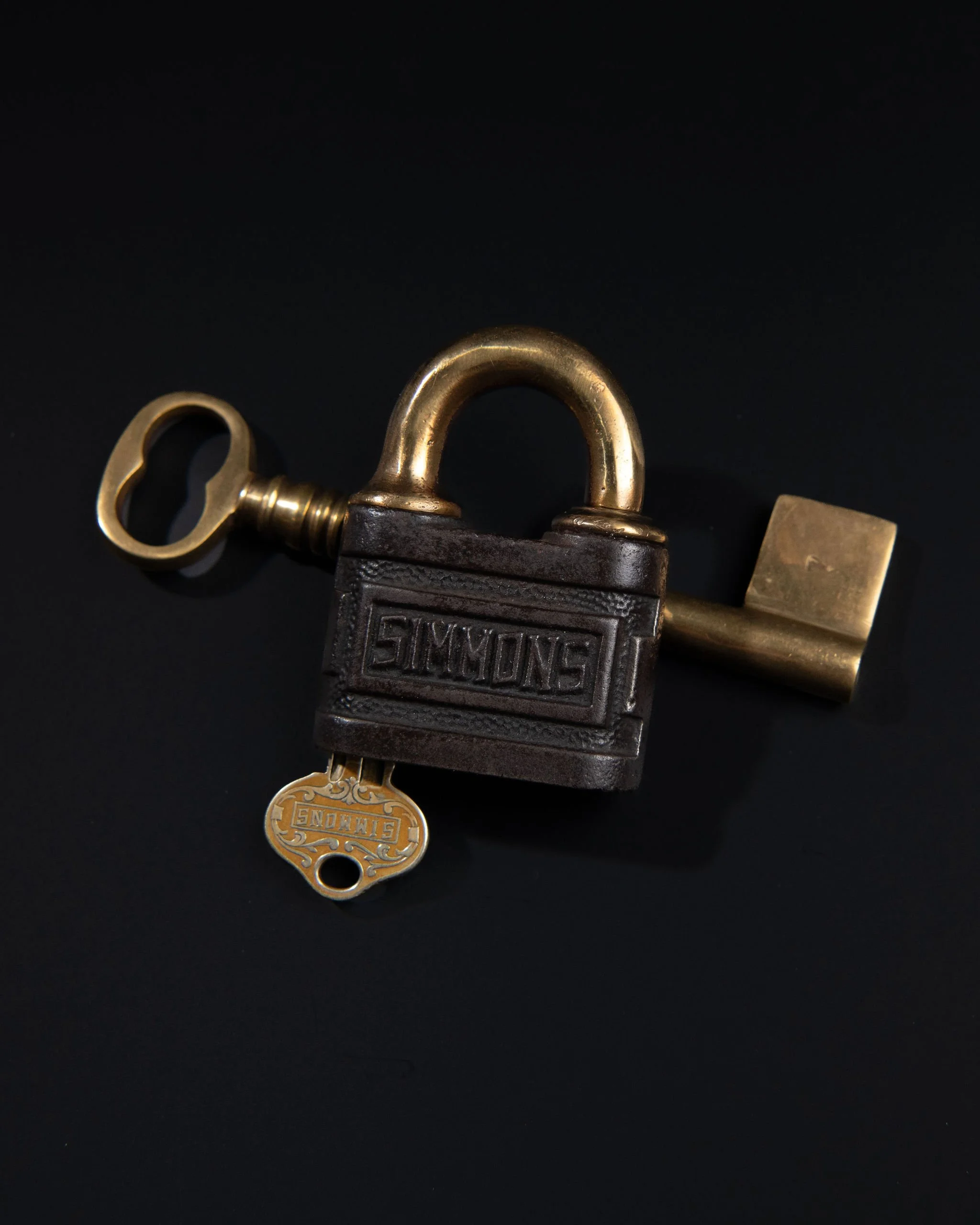 Antique brass lock and key