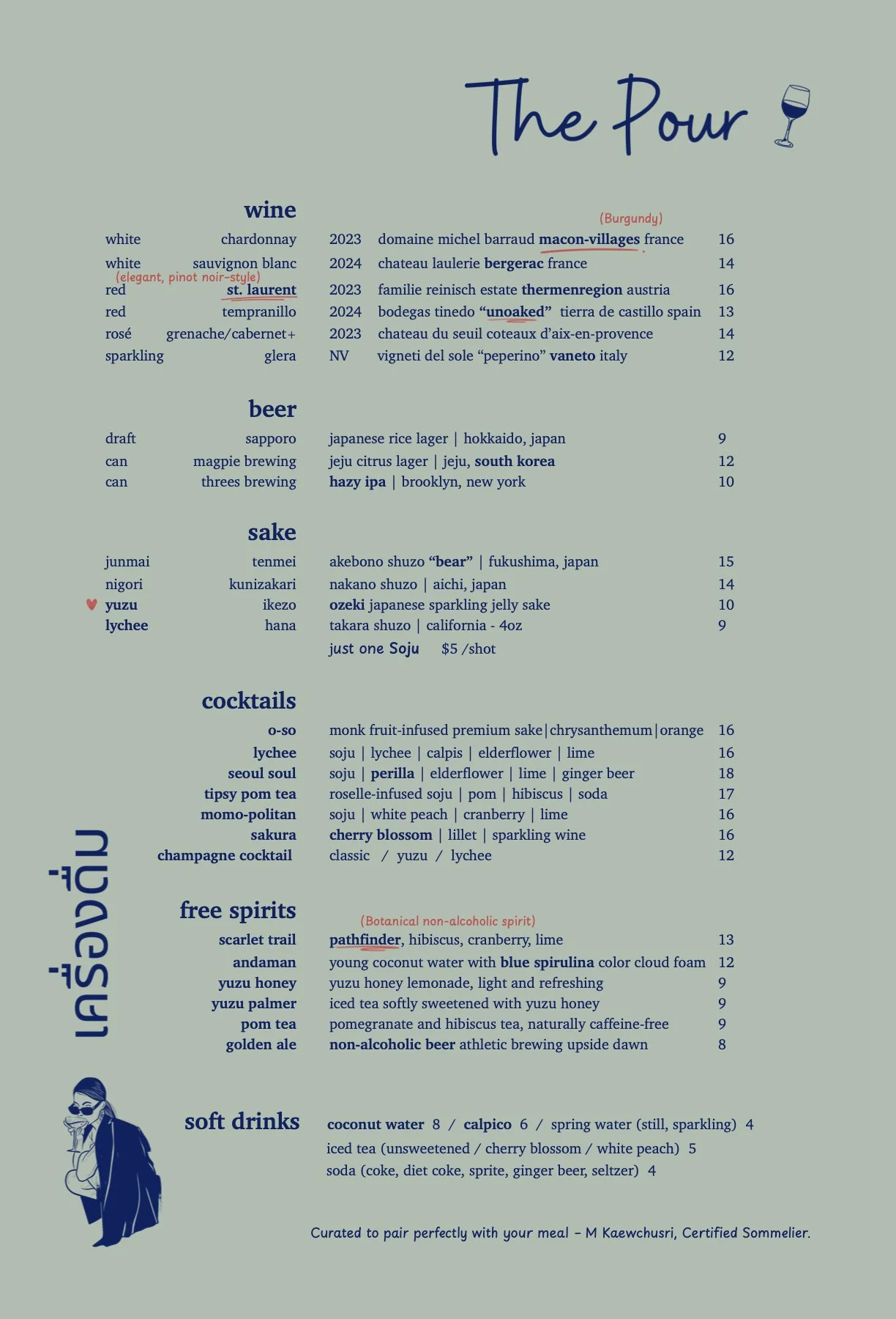 Nounou Noodle Bar menu featuring Asian-inspired noodle dishes, creative bowls, appetizers and cocktails in the East Village, New York City.