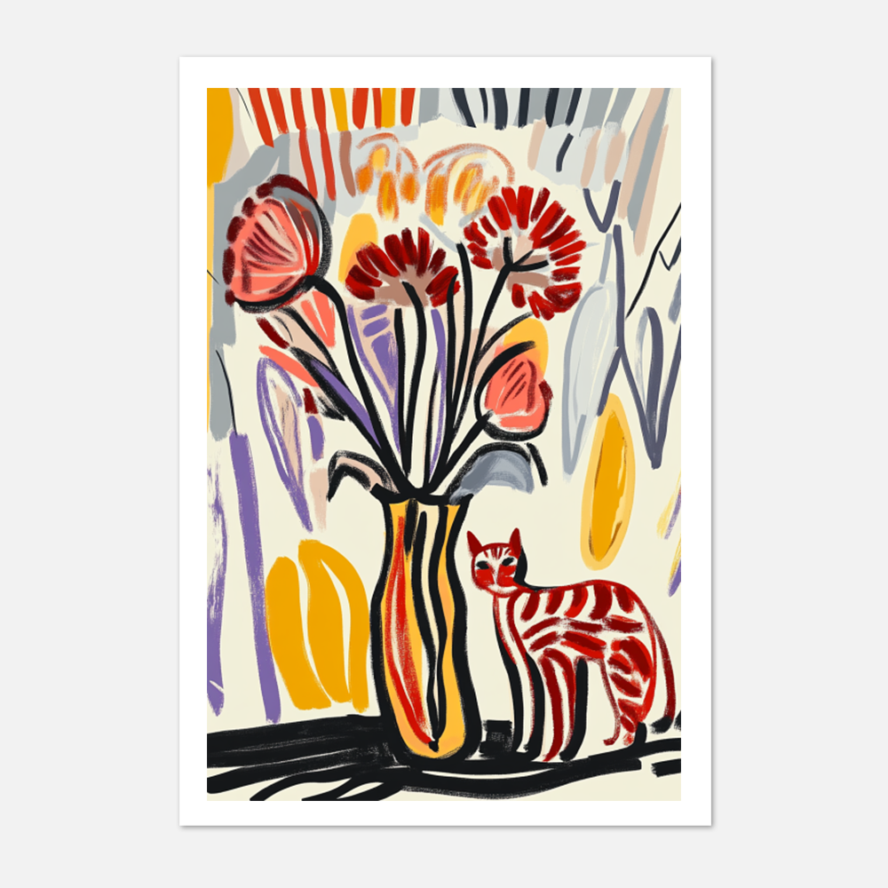 Flowers and Cat Art Print 15