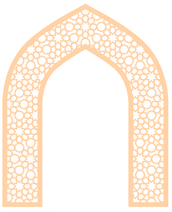 Decorative Islamic arch with intricate geometric lace pattern in light peach color