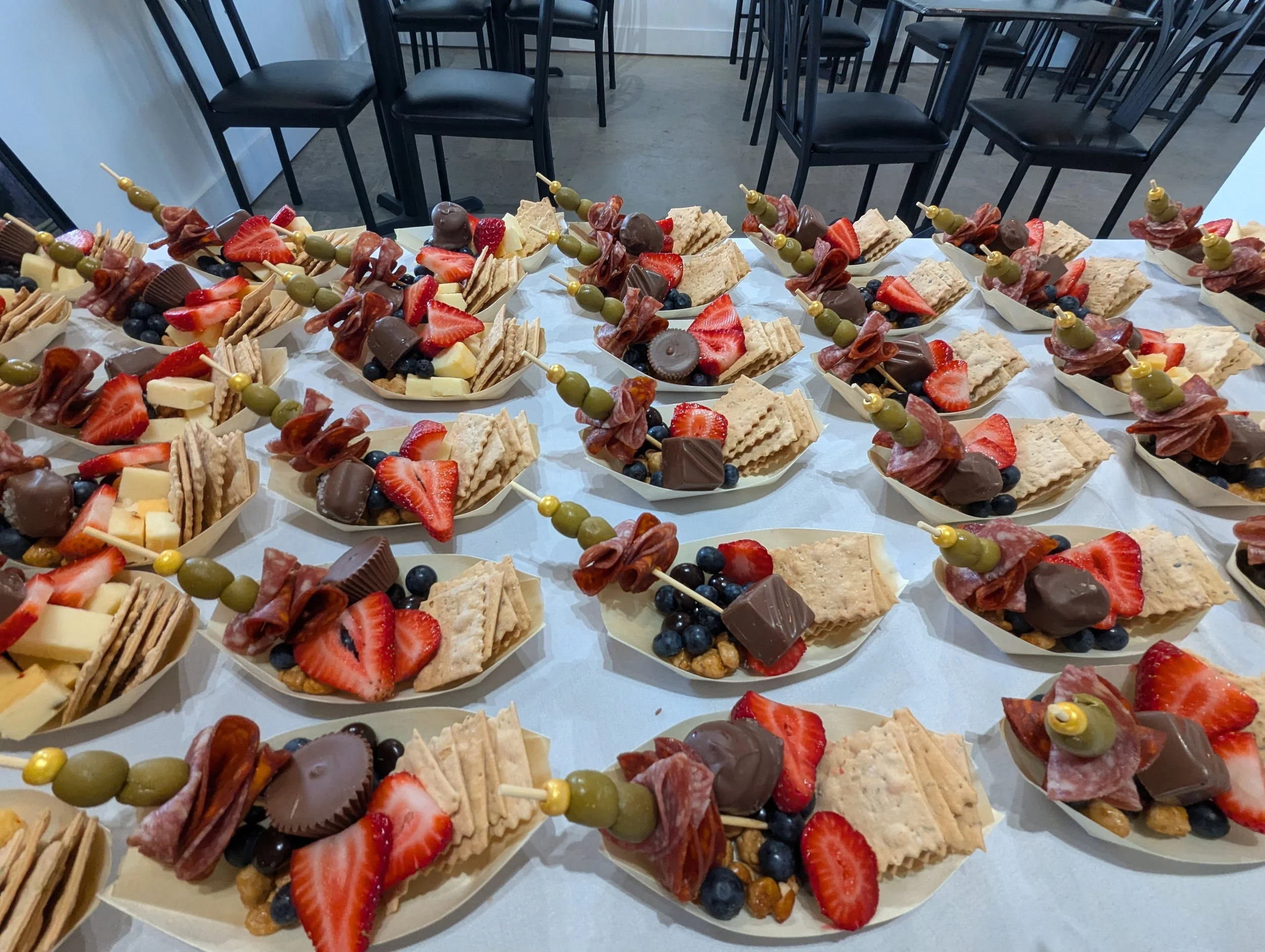 Charcuterie boats for a St. Mary's Chamber of Commerce social event