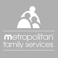 Logo of Metropolitan Family Services with stylized abstract figures above the text