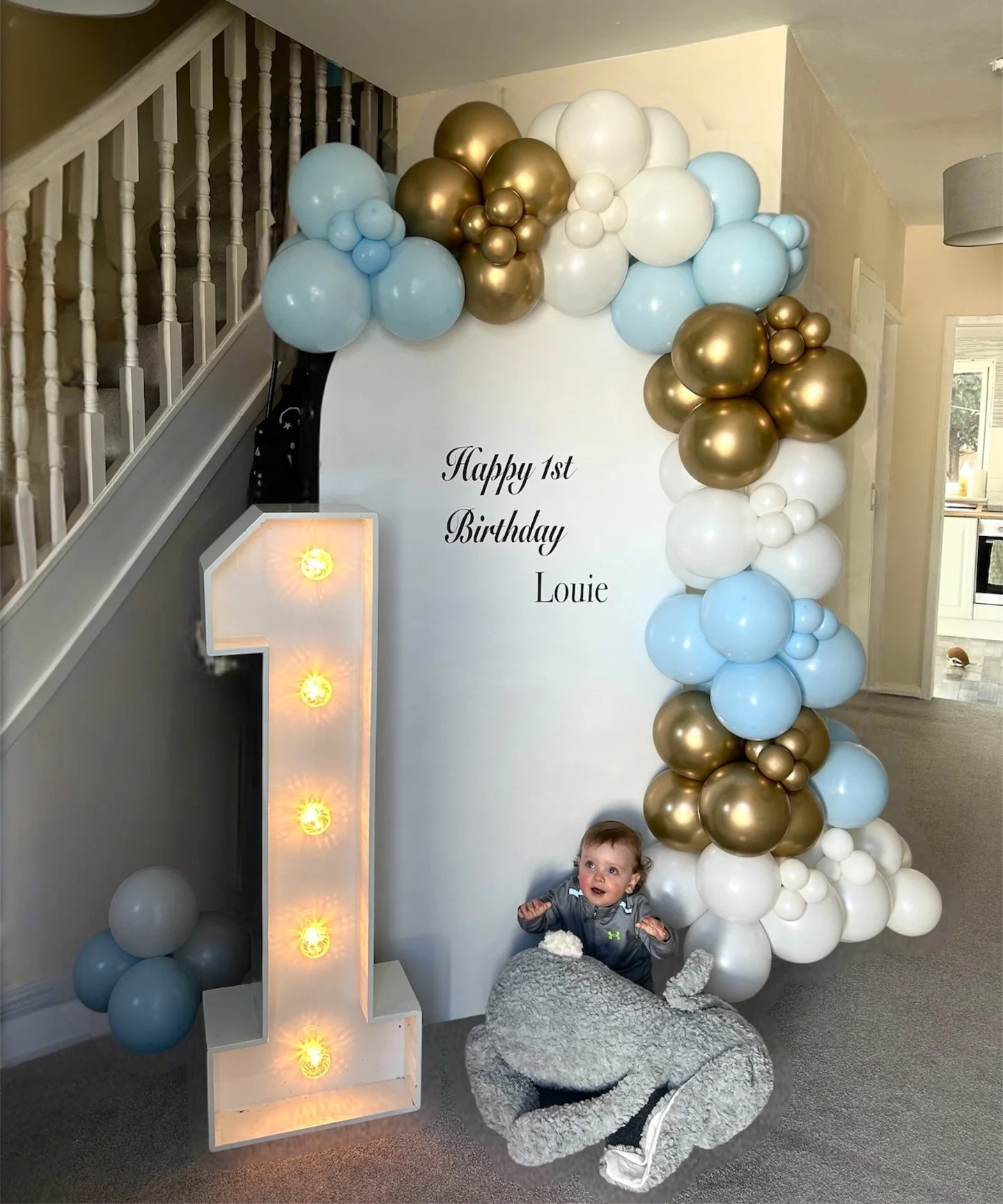 Happy first birthday to my beautiful nephew 🤍🎉🥰 #balloondisplay #balloons #balloonarch #eventshire #fyp