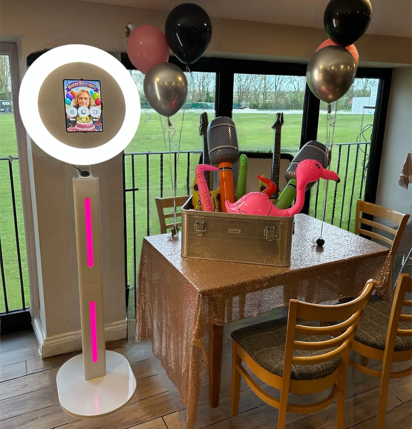 It&rsquo;s strike a pose with an inflatable guitar kind of night😋🎉 Free personalised Home Screen and free Prop box😍🤍 #selfiepodhireleeds #selfiepodleeds #selfiepodhireyorkshire