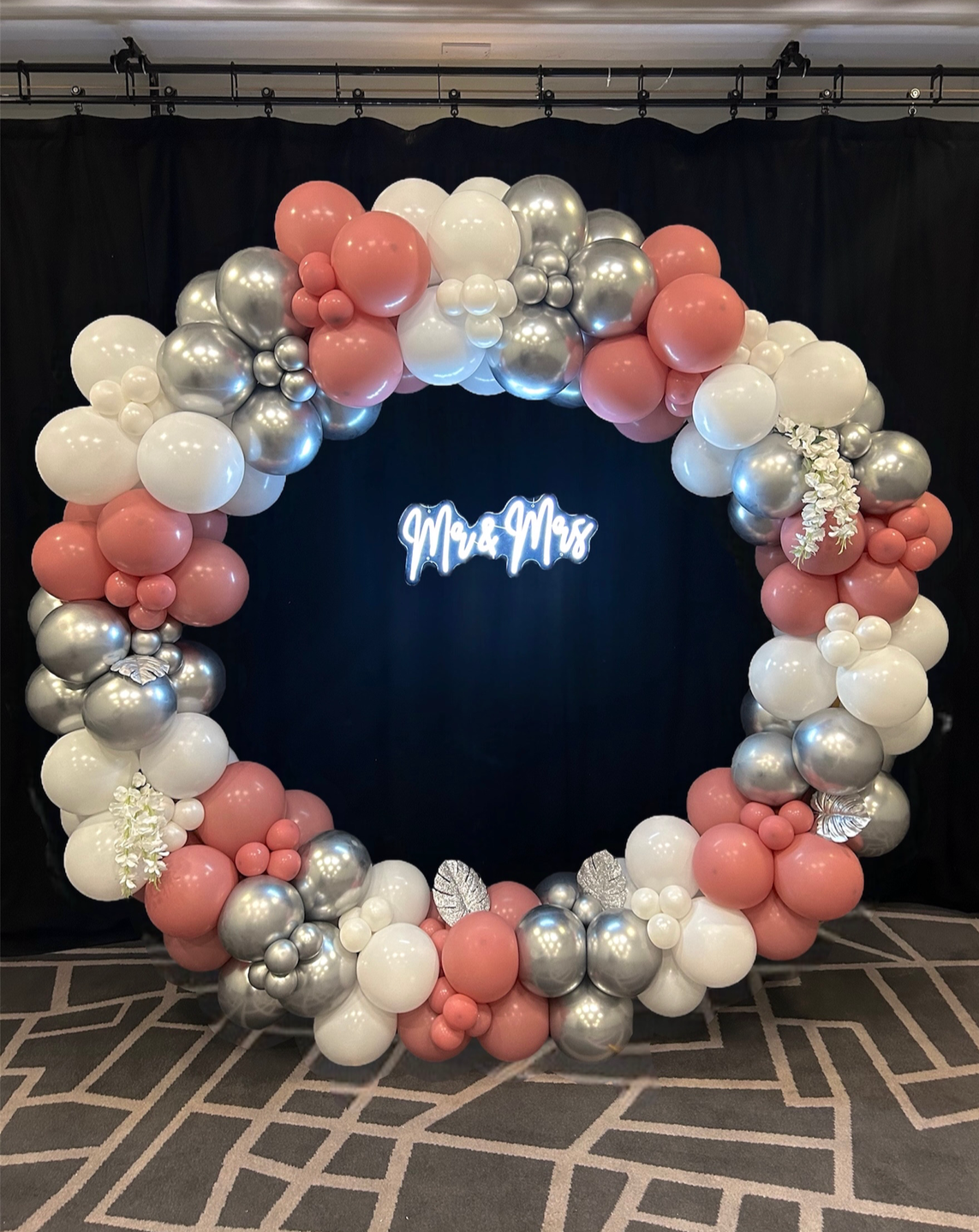 Balloon Hoop White, Silver and Rose Pink