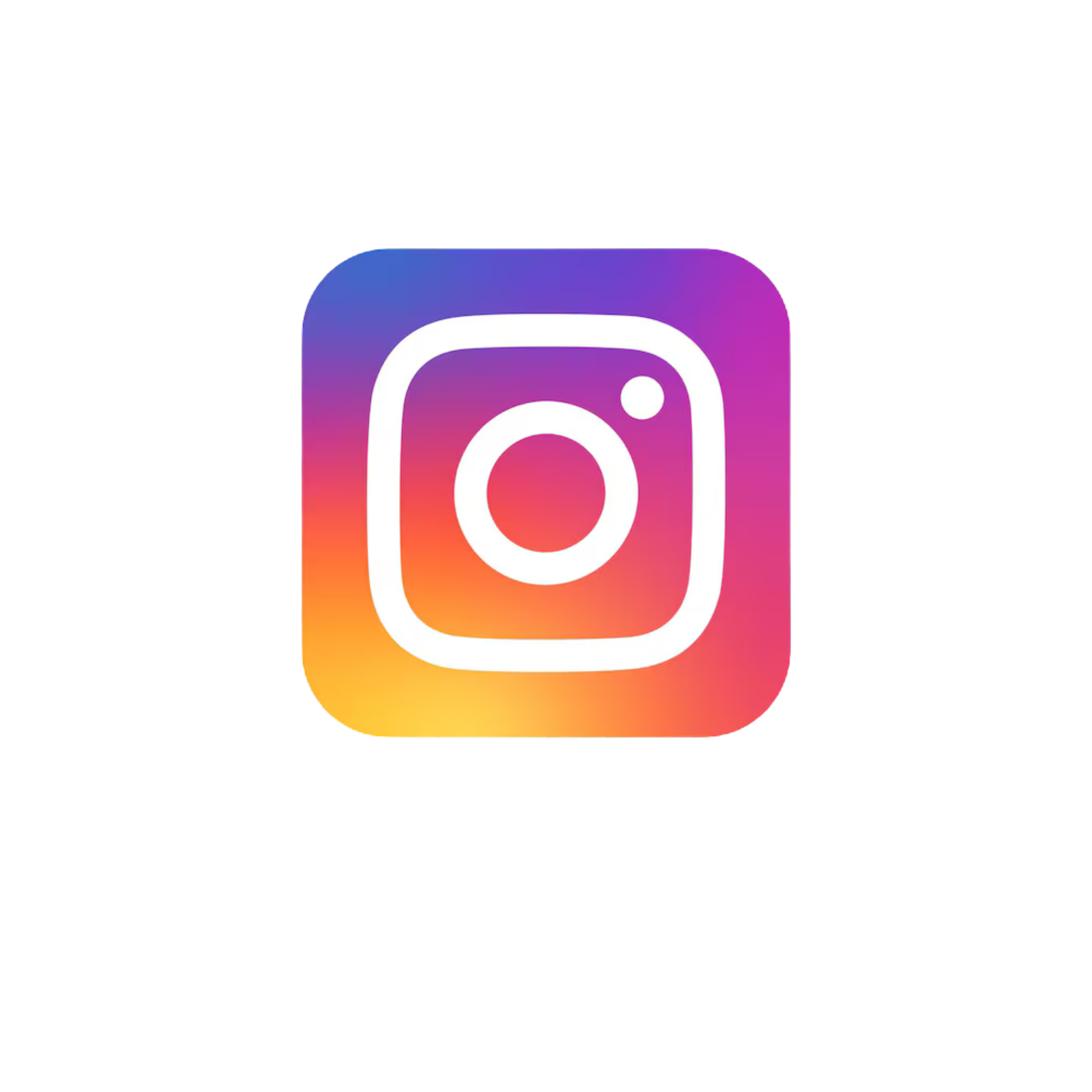 Instagram app icon with a gradient background of purple, pink, orange, and yellow and a white outline of a camera in the center.