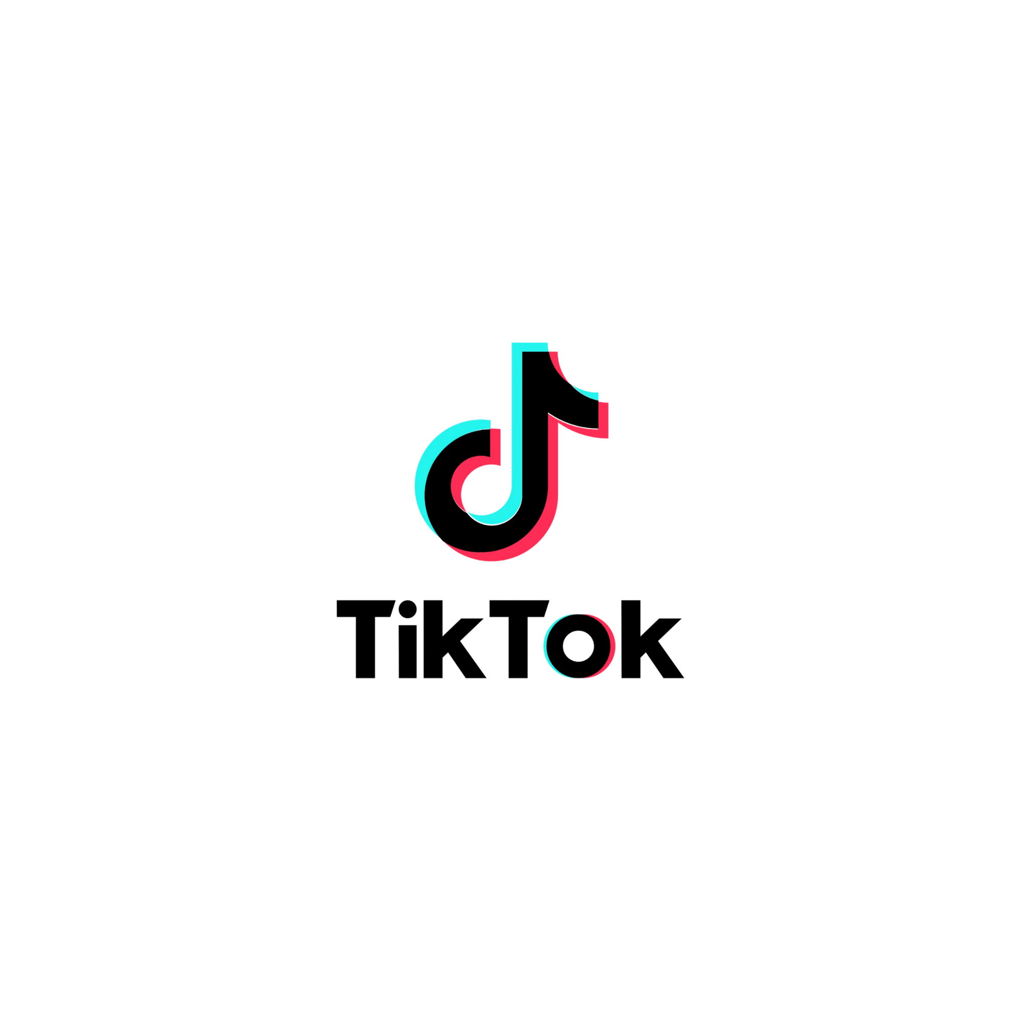 TikTok logo with a black background, featuring a stylized musical note in neon pink, blue, and black colors, and the word 'TikTok' beneath it.