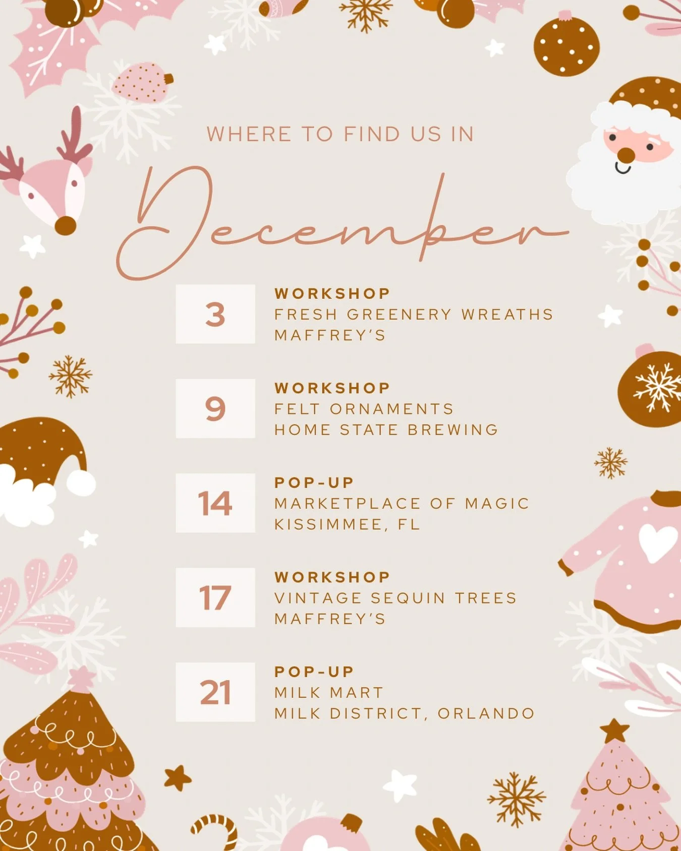 December is just around the corner, and here&rsquo;s where to find us! We&rsquo;re finishing up some event-specific marketing for the workshops, but tickets are already live for those who want to be ahead of the game 👀 
We hope you can craft some ho