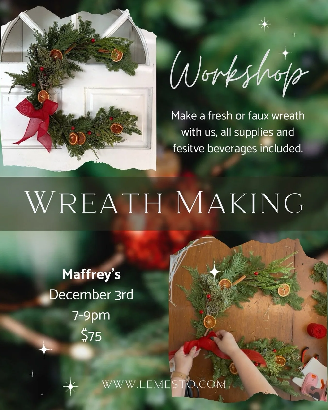 Join us on December 3rd to make gorgeous fresh wreaths at @maffreysgoodgoods &mdash; we&rsquo;ll also have faux for those who prefer. Seats are limited, so snag your tickets quick! Link in bio to purchase or comment WREATH and I&rsquo;ll send the lin