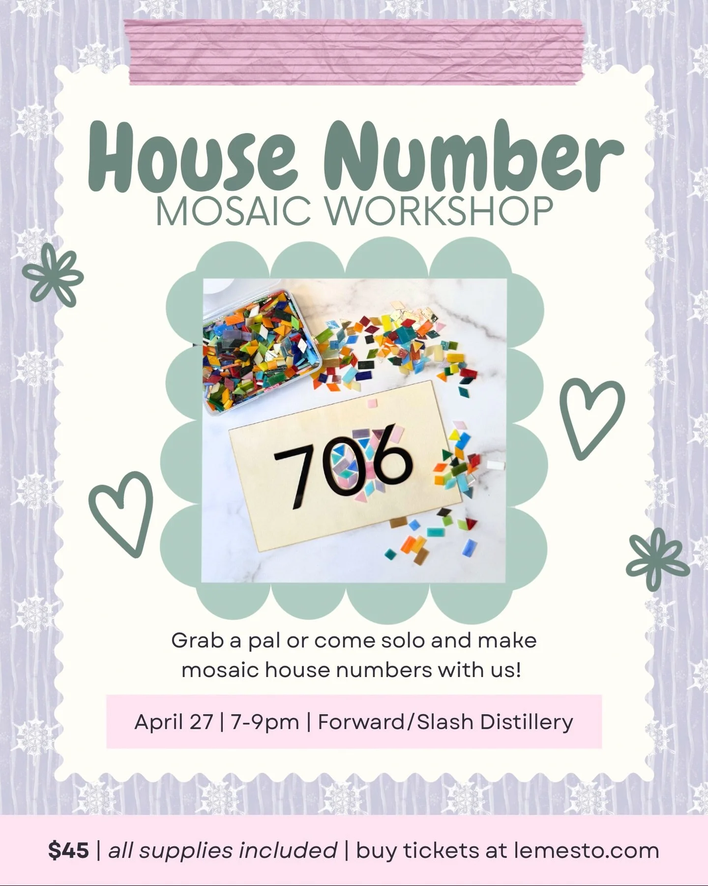 Alright friends, we&rsquo;re squeezing in one more workshop for April! Come make your house number the cutest on the block with our next mosaic workshop, a week from today at @baratforwardslash - grab your ticket at the link in bio now!! 

#orlandoev