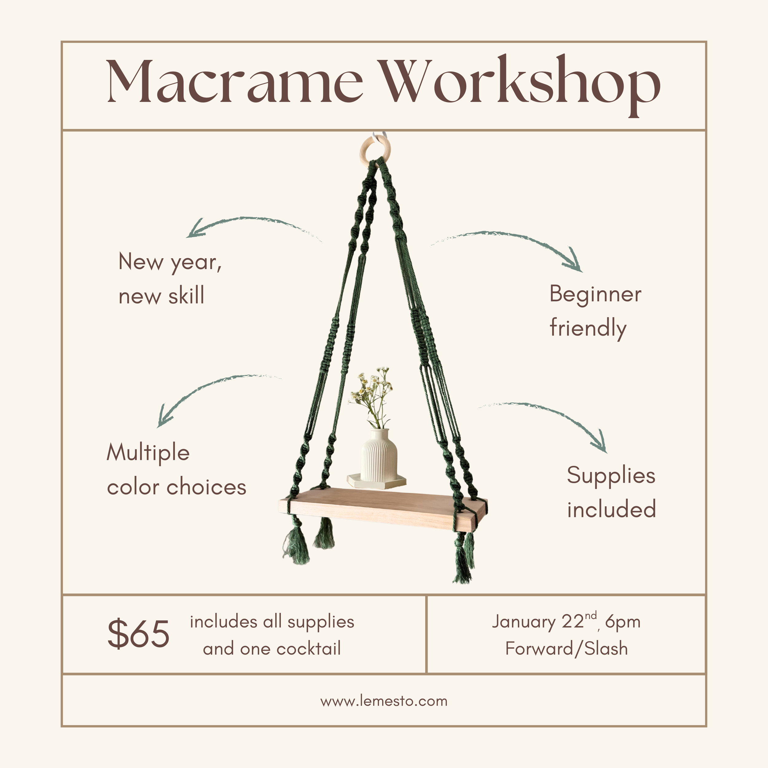 Macrame Shelf Workshop at Forward/Slash