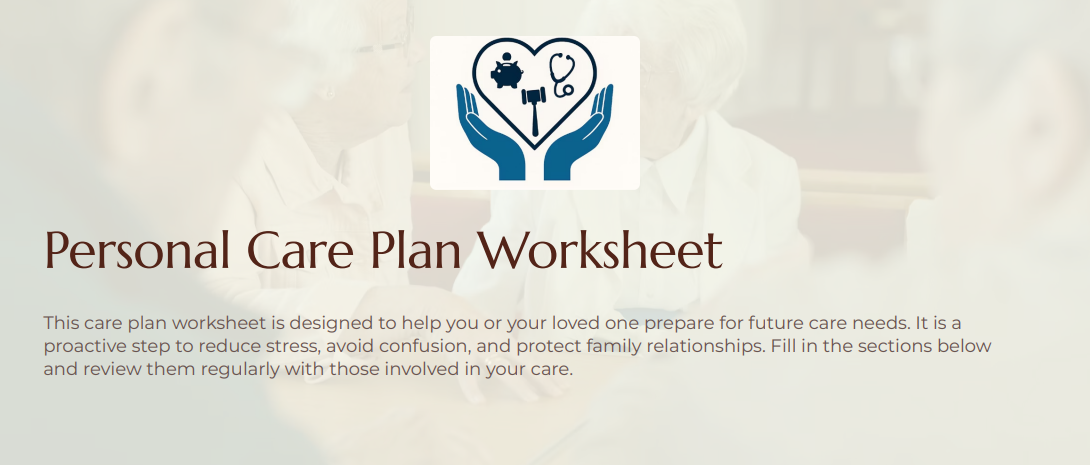 Personal Care Plan Worksheet