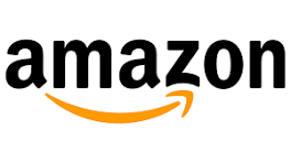 Amazon logo with black text and an orange arrow underneath