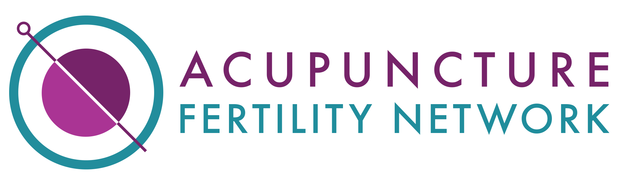 Logo of the Acupuncture Fertility Network featuring a purple circle, a white target symbol with a purple dot, and the organisation's name in purple and teal text.