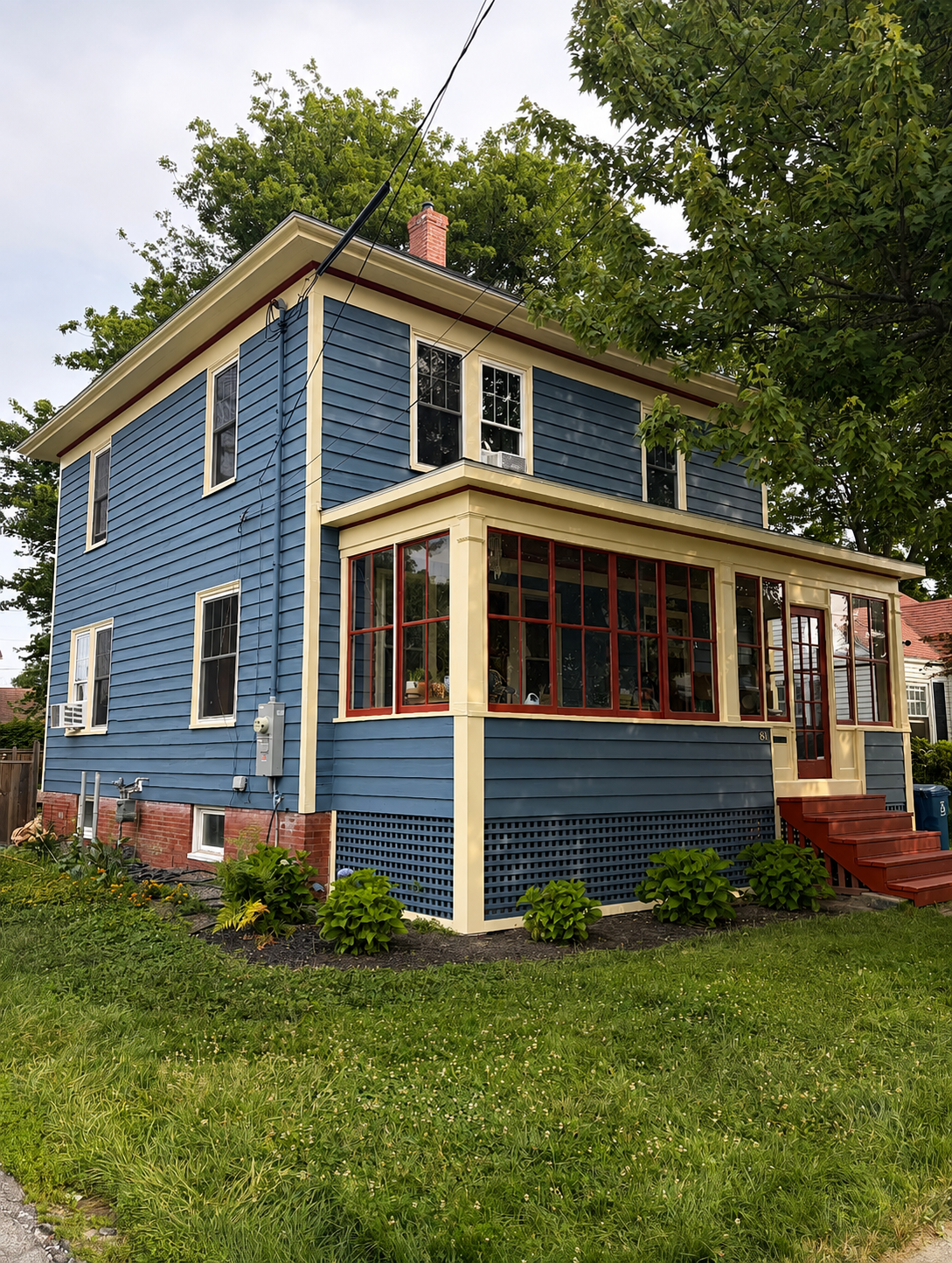 Blue residential exterior painting project