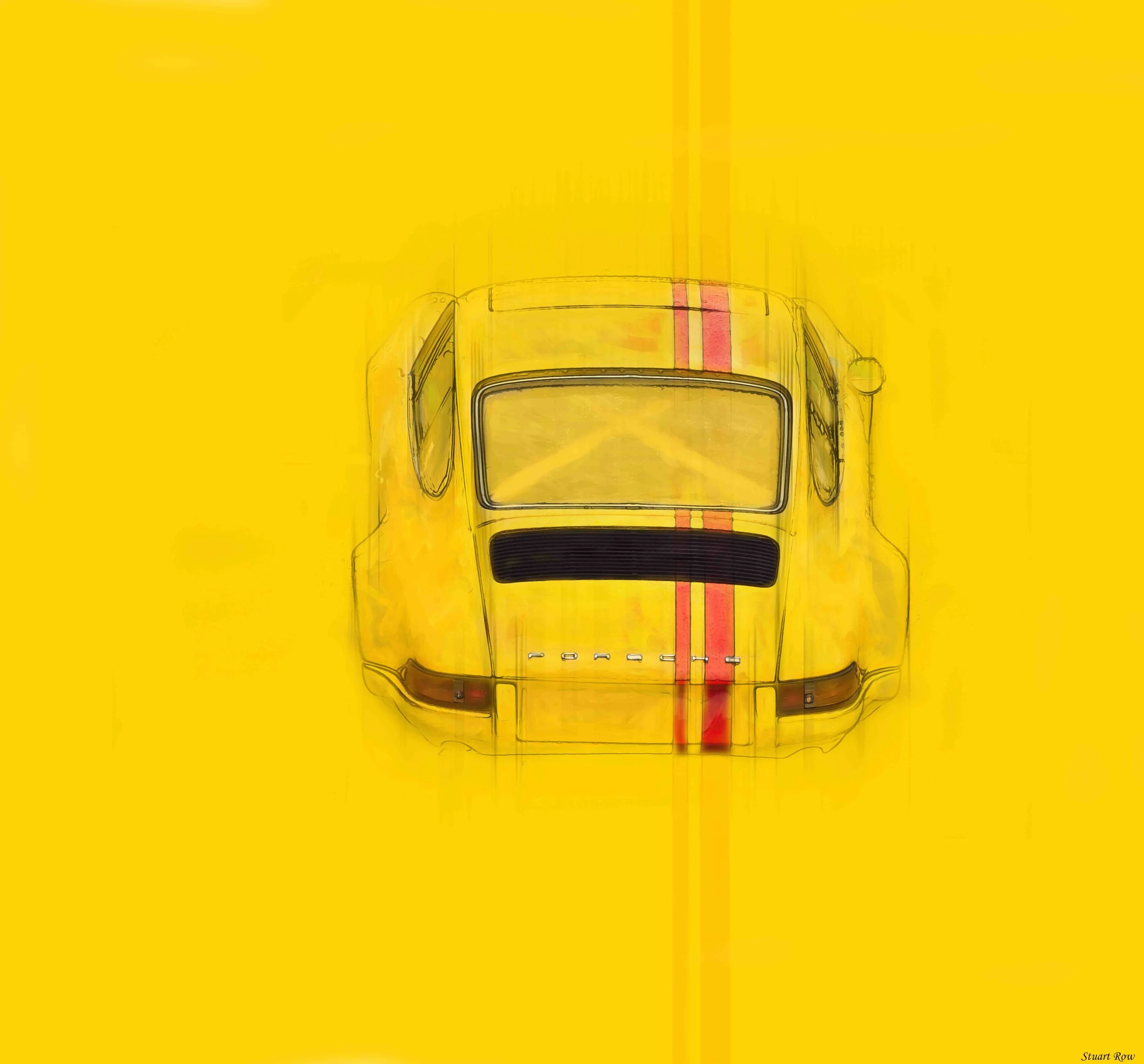 Yellow Porsche 911 with red stripe