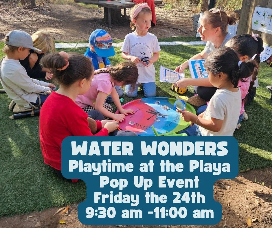 Join us Friday, October 24th from 9:30–11:00 AM at Midland’s wild space for a special Playtime at the Playa all about our most precious resource — water! 
Through open play, story time stations, and exploration, little learners wil