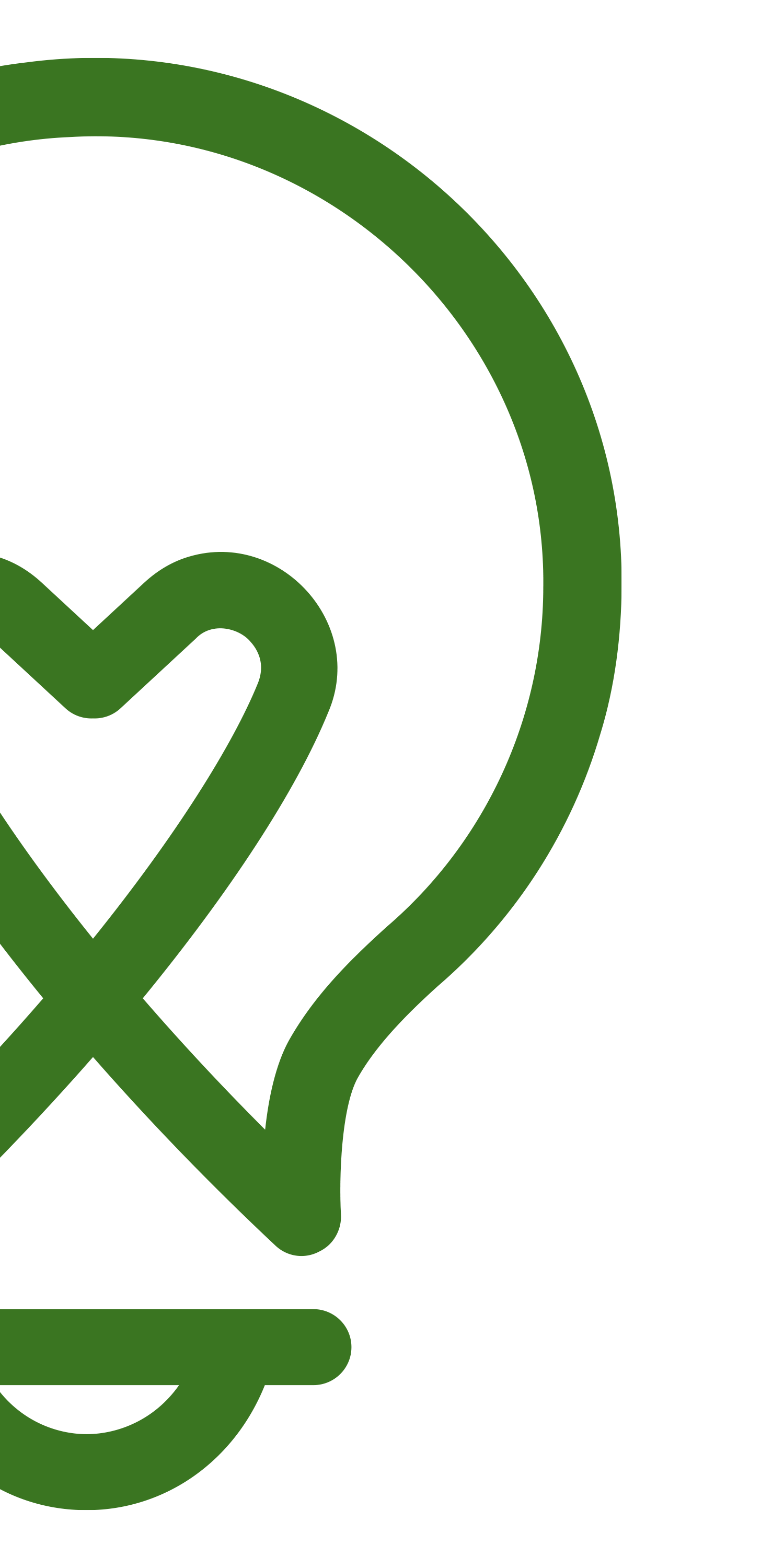 Green outline of a lightbulb with a heart shape inside.