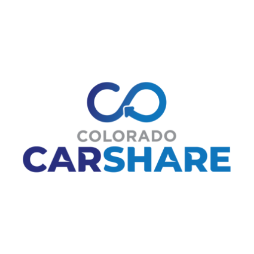 Logo of Colorado CarShare with stylized blue infinity symbol above the words 'Colorado CarShare' in navy and light blue text.