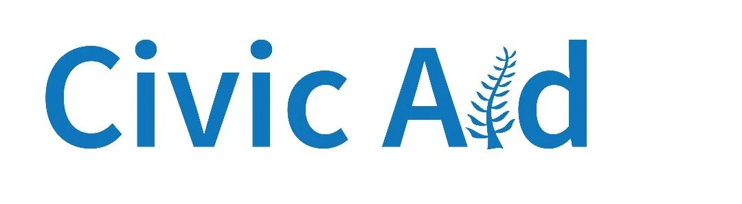 Logo of Civic Ad with blue text and a stylized fern or leaf in place of the letter 'i'.